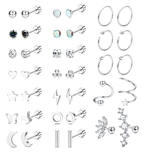 JeweBella 19 Paar Kleine Ohrstecker Set Damen Medizinische Ohrstecker Knorpel Helix Ohrringe Chirurgenstahl Hypoallergen Stern Mond Creolen Piercing Ohrringe Set für Mehrere Ohrlöcher Mädchen Herren von JeweBella