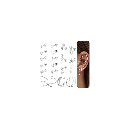 JeweBella 20 Pcs Helix Piercings Chirurgenstahl Gold Silber Hypoallergene Flatback Ohrringe knorpel Piercing Ohr Tragus Conch Piercing Set Ohrringe Klein Creolen Ohrstecker Damen von JeweBella