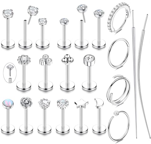 JeweBella 20G Nasenpiercing Chirurgenstahl Tragus Helix Piercing Gold/Silber Labret Piercing Nasenpiercing Ring Studs Septum Lippenpiercing Piercing Ohr Conch Medusa Piercing Set 6/8/10MM von JeweBella