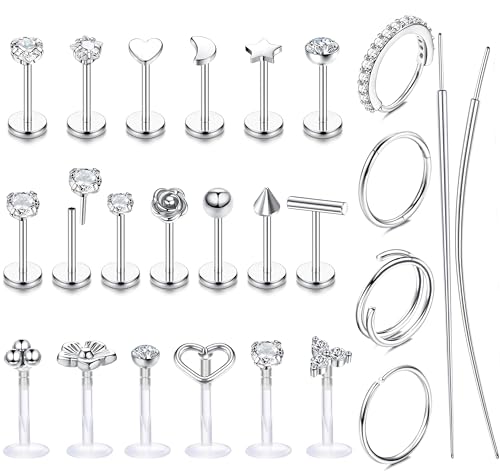 JeweBella 20G Nasenpiercing Chirurgenstahl Tragus Helix Piercing Gold/Silber Labret Piercing Nasenpiercing Ring Studs Septum Lippenpiercing Piercing Ohr Conch Medusa Piercing Set 6/8/10MM von JeweBella