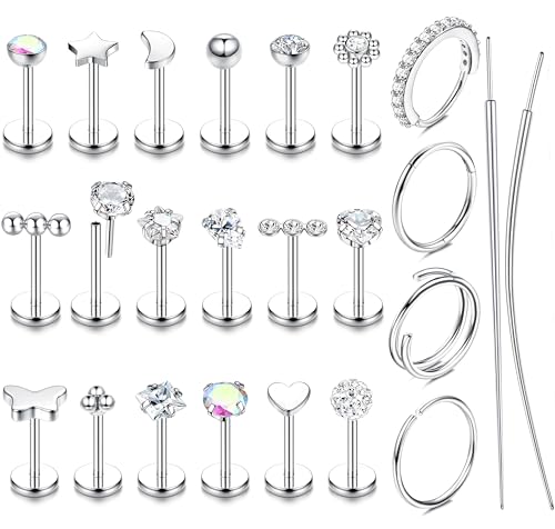 JeweBella 20G Nasenpiercing Chirurgenstahl Tragus Helix Piercing Gold/Silber Labret Piercing Nasenpiercing Ring Studs Septum Lippenpiercing Piercing Ohr Conch Medusa Piercing Set 6/8/10MM von JeweBella