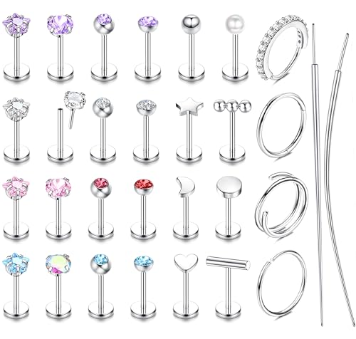 JeweBella 20G Nasenpiercing Chirurgenstahl Tragus Helix Piercing Gold/Silber Labret Piercing Nasenpiercing Ring Studs Septum Lippenpiercing Piercing Ohr Conch Medusa Piercing Set 6/8/10MM von JeweBella