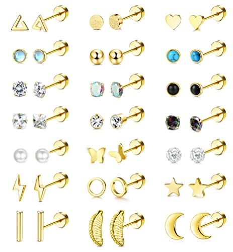 JeweBella 21 Paar Kleine Ohrringe Set Damen Herren Chirurgische Edelstahl Ohrstecker Knorpel Helix Ohrringe Hypoallergen Stern Mond Perle CZ Ohrpiercing Ohrringe Set für Mehrere Ohrlöcher für Mädchen von JeweBella