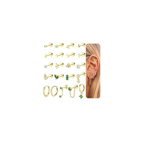 JeweBella 21PCS Helix Piercings Chirurgenstahl Medizinische Ohrstecker Damen Piercing Ohr Gold Klein Knorpel Ohrringe Creolen Silber Conch Tragus Helix Piercings Ohrringe Set für Mehrere Ohrlöcher von JeweBella