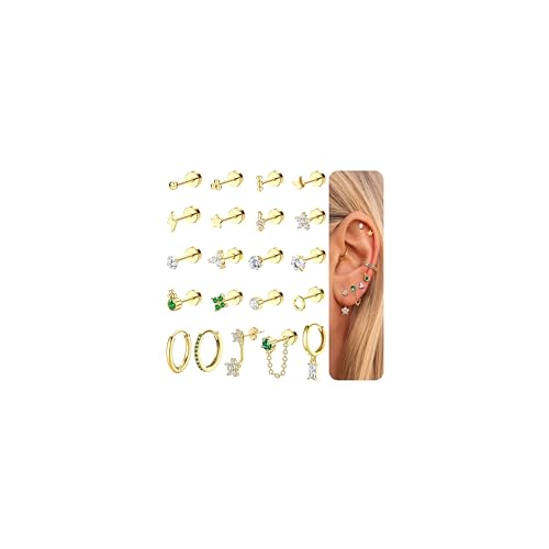 JeweBella 21PCS Helix Piercings Chirurgenstahl Medizinische Ohrstecker Damen Piercing Ohr Gold Klein Knorpel Ohrringe Creolen Silber Conch Tragus Helix Piercings Ohrringe Set für Mehrere Ohrlöcher von JeweBella