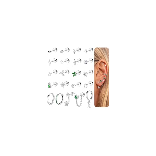 JeweBella 21PCS Helix Piercings Chirurgenstahl Medizinische Ohrstecker Damen Piercing Ohr Gold Klein Knorpel Ohrringe Creolen Silber Conch Tragus Helix Piercings Ohrringe Set für Mehrere Ohrlöcher von JeweBella