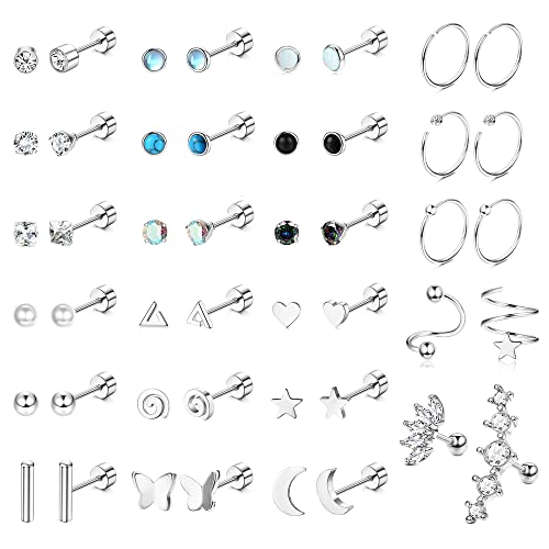 JeweBella 23 Paar Kleine Ohrstecker Set Damen Hypoallergen Knorpel Helix Ohrringe Chirurgenstahl Medizinische Ohrstecker Stern Mond Creolen Piercing Ohrringe Set für Mehrere Ohrlöcher Mädchen Herren von JeweBella