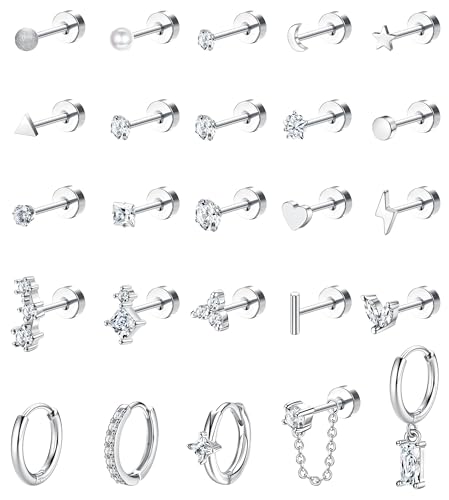 JeweBella 25Stück Hypoallergen Helix Piercing Ohr Medizinische Ohrstecker Chirurgenstahl Ohrringe Gold/Silber für Damen Herren Zirkonia Creolen Hängend Knorpel Conch Tragus Piercing Ohrringe Set JeweBella 25Stück Hypoallergen Helix Piercing Ohr Medizinische Ohrstecker Chirurgenstahl Ohrringe Gold/Silber für Damen Herren Zirkonia Creolen Hängend Knorpel Conch Tragus Piercing Ohrringe Set von JeweBella