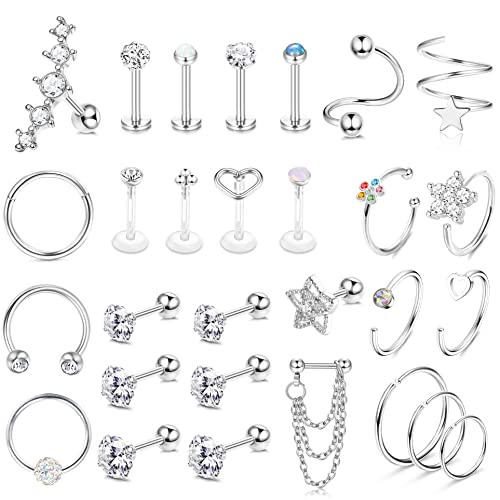 JeweBella 29pcs earrings for women JeweBella 29 Stück Helix Piercings Set Chirurgenstahl Piercing Ohr Tragus Knorpel von JeweBella