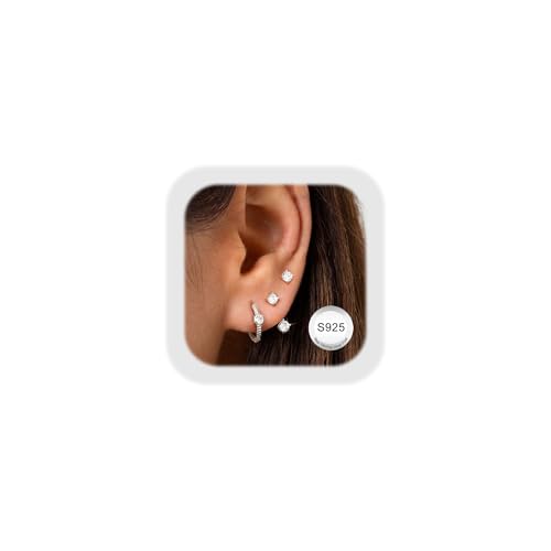 JeweBella 3 Paar Ohrringe Silber 925 Set für Damen Hypoallergen 14K Vergoldet Kleine Ohrstecker Silber 925 Creolen Stapelbar Zirkonia FlatBack Ohrstecker Knorpel Ohrringe Set für Mehrere Piercings JeweBella 3 Paar Ohrringe Silber 925 Set für Damen Hypoallergen 14K Vergoldet Kleine Ohrstecker Silber 925 Creolen Stapelbar Zirkonia FlatBack Ohrstecker Knorpel Ohrringe Set für Mehrere Piercings von JeweBella