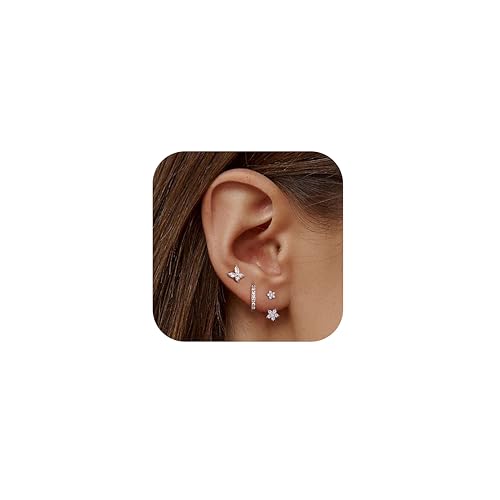 JeweBella 3 Paar Ohrringe Silber 925 Set für Damen 14 Karat Vergoldet Kleine Ohrstecker Stapelbar Zirkonia Creolen für Mehrere Piercings JeweBella 3 Paar Ohrringe Silber 925 Set für Damen 14 Karat Vergoldet Kleine Ohrstecker Stapelbar Zirkonia Creolen für Mehrere Piercings von JeweBella