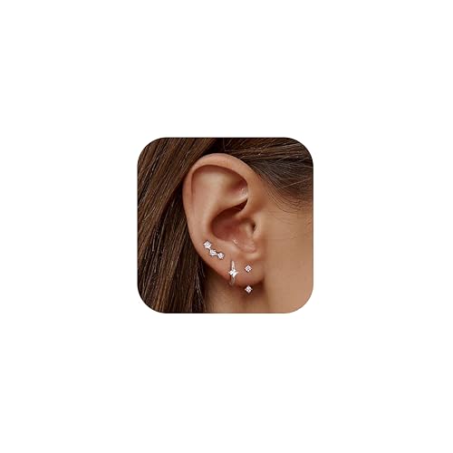 JeweBella 3 Paar Ohrringe Silber 925 Set für Damen 14 Karat Vergoldet Kleine Ohrstecker Stapelbar Zirkonia Creolen für Mehrere Piercings JeweBella 3 Paar Ohrringe Silber 925 Set für Damen 14 Karat Vergoldet Kleine Ohrstecker Stapelbar Zirkonia Creolen für Mehrere Piercings von JeweBella