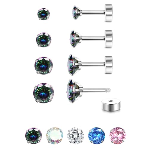 JeweBella 4 Paar G23 Titan Ohrringe Damen Herren Kinder Medizinische Ohrstecker Hypoallergen Cubic Zirkonia Titan Ohrstecker Set Gesundheitsstecker Ohrringe Set Knorpel Piercing Ohr 2/3/4/5MM von JeweBella