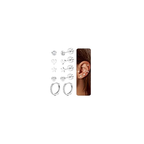 JeweBella 4 Paar G23 Titan Ohrringe für Damen Mädchen Silber Flatback Ohrringe Set Hypoallergener Zirkonia Opal Schmetterling Ohrstecker Piercing Knorpel Ohrringe für Empfindliche Ohren von JeweBella
