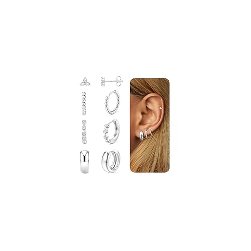 JeweBella 4 Paar Ohrringe Creolen Silber/Gold für Damen Ohrstecker Creolen Set Hypoallergen Leichte Kleine Creolen Ohrringe Set für Mehrere Ohrlöcher von JeweBella