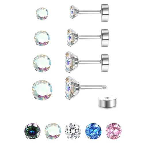 JeweBella 4 Paar G23 Titan Ohrringe Damen Herren Kinder Medizinische Ohrstecker Hypoallergen Cubic Zirkonia Titan Ohrstecker Set Gesundheitsstecker Ohrringe Set Knorpel Piercing Ohr 2/3/4/5MM von JeweBella