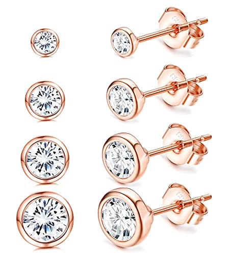 JeweBella 4 Paar Ohrstecker Silber 925 Klein Runde Zirkonia Ohrstecker Set für Damen Herren Mädchen Knorpel Tragus Ohrringe Set Gold/Silber/Rosegold 2/3/4/5 mm von JeweBella