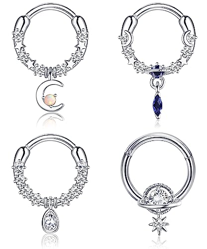 JeweBella 4 Stück 16G Nasenpiercing Ring Chirurgenstahl Septum Piercing Ringe für Damen Herren Nasenring Piercing Set Helix Daith Lippe Conch Piercing Ring Septum Clicker Piercing Schmuck 8MM/10MM von JeweBella