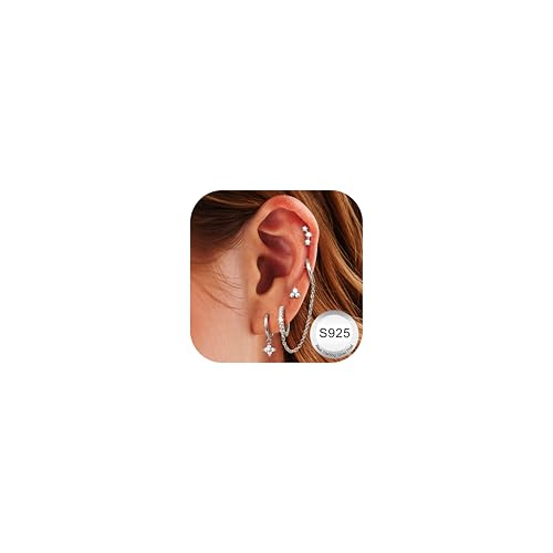 JeweBella 5 Paar Ohrringe Silber 925 für Damen 14 Karat Vergoldete Ohrstecker Silber 925 Creolen Helix Piercing Ohr Gold Hypoallergen Klein Ohrringe Hängend Ohrringe Set für Mehrere Piercings von JeweBella