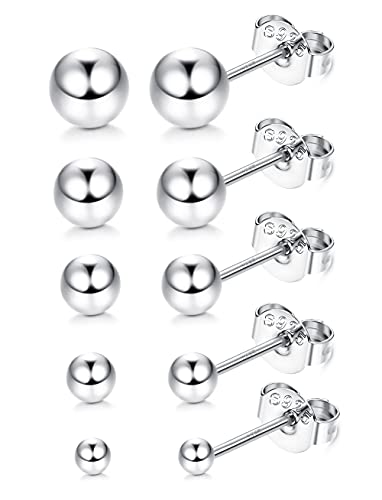 JeweBella 5Paare Sterling Silber 925 Ohrstecker für Damen Herren Klein Ohrringe Tragus Hypoallergene Piercing Ohrstecker 2mm/3mm/4mm/5mm/6mm von JeweBella