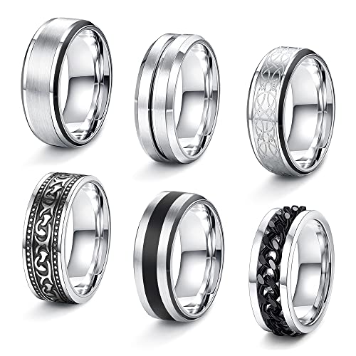 JeweBella 6 Stück Edelstahl Ringe Set für Herren Damen - Silber Matt Poliert Keltischer Knoten Vintage Ketten Flaschenöffner Bandringe - Ehering Verlobungsringe Größe 54-70 JeweBella 6 Stück Edelstahl Ringe Set für Herren Damen - Silber Matt Poliert Keltischer Knoten Vintage Ketten Flaschenöffner Bandringe - Ehering Verlobungsringe Größe 54-70 von JeweBella