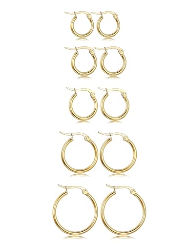 JeweBella 6 pairs 5 Paar Hoop Kleine Creolen für Damen Mädchen Set Hypoallergen Chirurgenstahl Ohrringe Creolen Sleeper Knorpel Ohrringe Creolen Silber für Kinder Frauen Medizinische Creolen von JeweBella