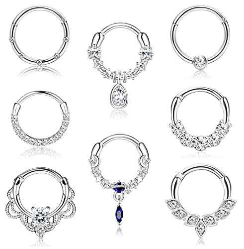 JeweBella 8 Stück 16G Nasenpiercing Ring Chirurgenstahl Septum Piercing Ringe für Damen Herren Nasenring Piercing Set Helix Daith Lippe Conch Piercing Ring Septum Clicker Piercing Schmuck 8MM/10MM von JeweBella