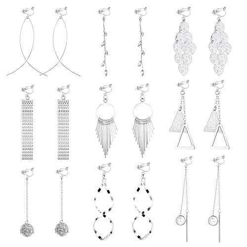 JeweBella 9 Paar Ohrclips Damen Mädchen Ohne Ohrlöcher Baumeln Clip Ohrringe Hängend Lange Ohrklipser Stern Mond Perle Clip on Ohrringe Modeschmuck Tropfen Ohrringe Clip Ohrringe Set von JeweBella