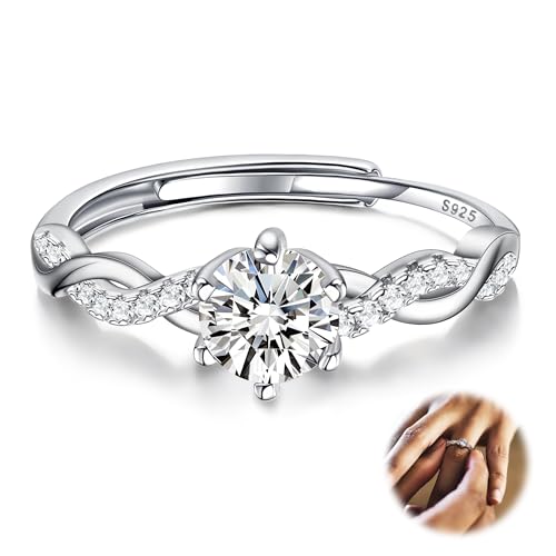 JeweBella 925 Sterling Silber Ringe für Damen Verstellbarer Verlobungsring Eheringe Glänzend Cubic Zirkonia Fingerring Trauringe Engagement Promise für Frauen Paar Schmuck von JeweBella