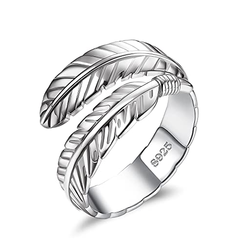 JeweBella 925 Sterling Silber Ring für Damen Verstellbare Ring Angel Wings Blatt Finger Ring Hochzeit Verlobung Ewige Ring von JeweBella