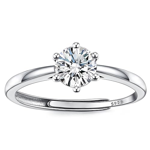 JeweBella 925 Sterling Silber Ringe für Damen Verstellbarer Verlobungsring Eheringe Glänzend Cubic Zirkonia Ring Fingerring Trauringe Engagement Promise Ring für Frauen Paar Ring Schmuck mit Box von JeweBella