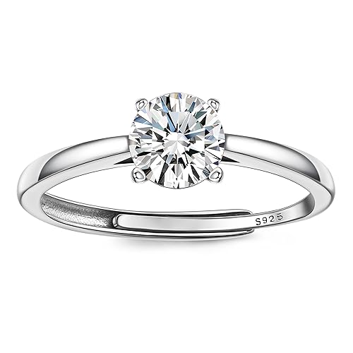 JeweBella 925 Sterling Silber Ringe für Damen Verstellbarer Verlobungsring Eheringe Glänzend Cubic Zirkonia Ring Fingerring Trauringe Engagement Promise Ring für Frauen Paar Ring Schmuck mit Box von JeweBella