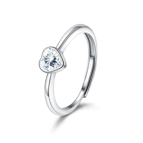 JeweBella 925 Sterling Silber Ringe für Damen Verstellbarer Verlobungsring Eheringe Glänzend Cubic Zirkonia Ring Fingerring Trauringe Engagement Promise Ring für Frauen Paar Ring Schmuck von JeweBella