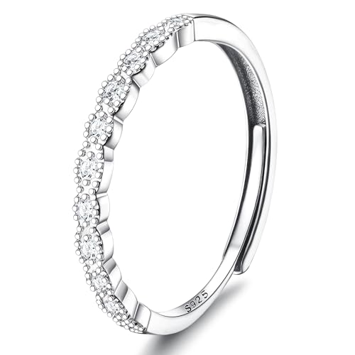 JeweBella Ringe Frauen Silber 925 Verstellbare Ring Damen Silber Zirkonia Ring Verlobungsring Eheringe Trauringe Fingerring Promise Ring Silber 925 Damen Schmuck Geschenke Silber von JeweBella