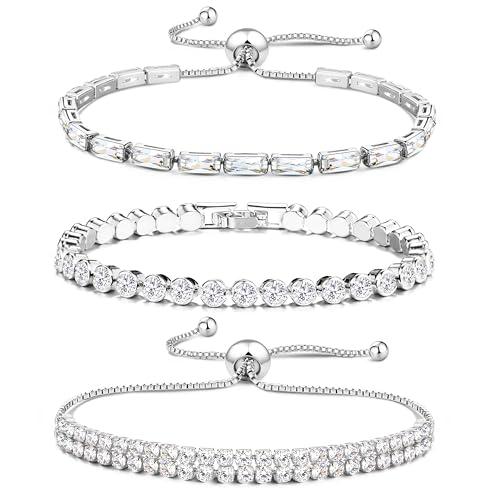 JeweBella 3 Stück Armband Damen Gold Silber Glitzer Tennis Armband Diamant Zirkonia Verstellbare Armband Stapel Tennis Armbänder Set JeweBella 3 Stück Armband Damen Gold Silber Glitzer Tennis Armband Diamant Zirkonia Verstellbare Armband Stapel Tennis Armbänder Set von JeweBella