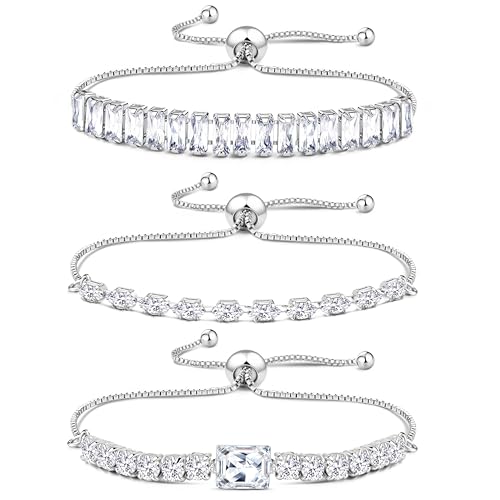 JeweBella 3 Stück Armband Damen Gold Silber Glitzer Tennis Armband Diamant Zirkonia Verstellbare Armband Stapel Tennis Armbänder Set JeweBella 3 Stück Armband Damen Gold Silber Glitzer Tennis Armband Diamant Zirkonia Verstellbare Armband Stapel Tennis Armbänder Set von JeweBella