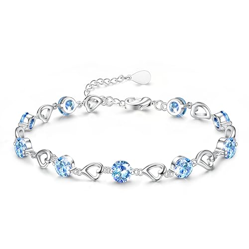 JeweBella Silber Armband für Damen Mädchen Verstellbares Liebes Herz Armband Glänzender Zirkonia Kristall Armbänder Armkette Armband Freundschaftsarmbänder für Frauen Mädchen Weiß/Blau/Rosa/Lila JeweBella Silber Armband für Damen Mädchen Verstellbares Liebes Herz Armband Glänzender Zirkonia Kristall Armbänder Armkette Armband Freundschaftsarmbänder für Frauen Mädchen Weiß/Blau/Rosa/Lila von JeweBella