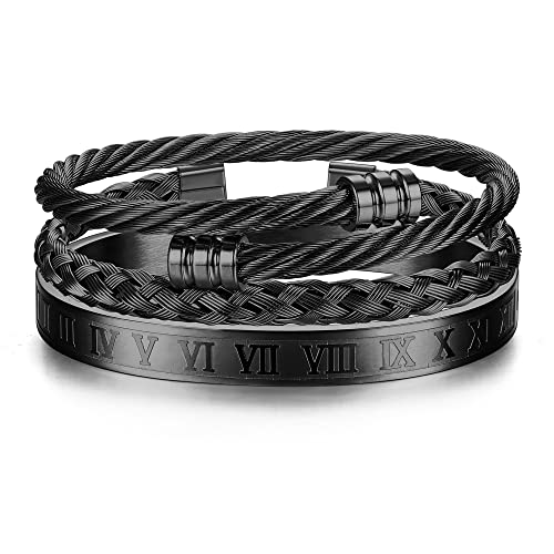 JeweBella 3 Stück Armreif Herren Edelstahl Luxus Römische Ziffer Armreif Verstellbar Offen Manschette Armreif Armband Set Silber/Gold/Schwarz JeweBella 3 Stück Armreif Herren Edelstahl Luxus Römische Ziffer Armreif Verstellbar Offen Manschette Armreif Armband Set Silber/Gold/Schwarz von JeweBella