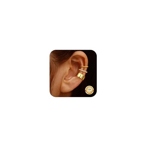 JeweBella Ear Cuff Gold Fake Ohrringe Set für Damen Ohrmanschette Ohrringe Ohne Ohrloch 18K Vergoldet CZ Fake Piercing Helix Conch Knorpel Wrap Ear Cuffs Gold Silber Ohrschmuck Ohne Ohrlöcher von JeweBella