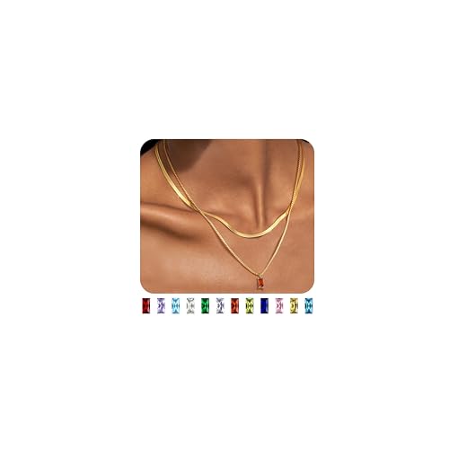 JeweBella 2PCS 14K Vergoldet Kette Damen Edelstahl Kette Gold Damen Schlangenkette Geburtsstein Anhänger Halskette für Frauen Mädchen Smaragd Ruby Geburtsstein Kette Set Geschichtet Goldkette Schmuck JeweBella 2PCS 14K Vergoldet Kette Damen Edelstahl Kette Gold Damen Schlangenkette Geburtsstein Anhänger Halskette für Frauen Mädchen Smaragd Ruby Geburtsstein Kette Set Geschichtet Goldkette Schmuck von JeweBella