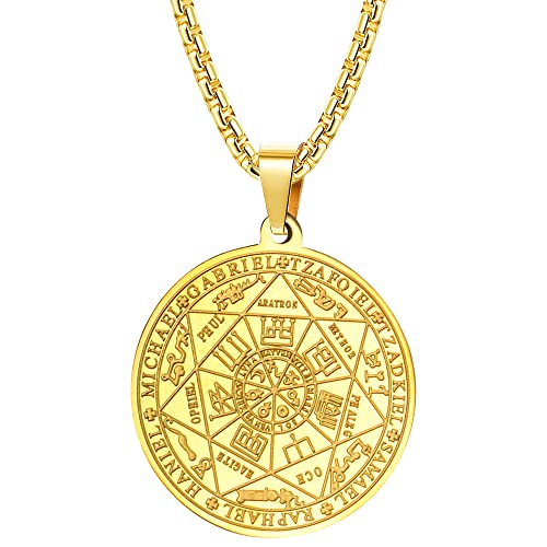 JeweBella Halskette Herren 7 Erzengel Siegel Medaille Talisman Halskette für Männer Frauen Edelstahl Pentagramm Talisman Anhänger Amulett Magische Schutzkette Männlicher Schmuck Glücksbringer von JeweBella