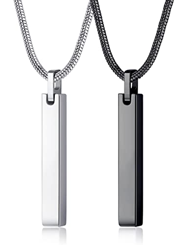 JeweBella 2PCS Halskette Quader Edelstahl für Herren Silber/Schwarz Bar Anhänger mit SchlangenKette 61CM Edelstahl Quader Kette für Männer Damen Schmuck Geschenk von JeweBella