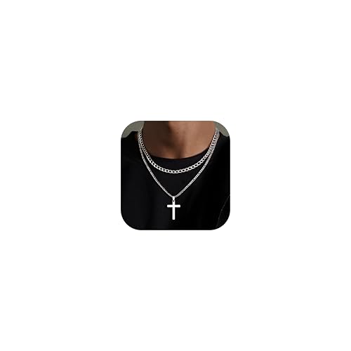 JeweBella Kreuz Kette Herren Männer Silber Geschichtet Kreuzkette Edelstahl Halskette Herren Kette mit Kreuz Anhänger Silber Schmuck Geschenke für Männer Junge 41-61CM JeweBella Kreuz Kette Herren Männer Silber Geschichtet Kreuzkette Edelstahl Halskette Herren Kette mit Kreuz Anhänger Silber Schmuck Geschenke für Männer Junge 41-61CM von JeweBella