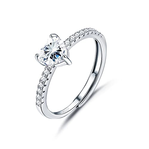 JeweBella Herz Ring Silber 925 für Damen Eleganter Zirkonia Ring Verstellbar Freundschaftsring Trauringe Verlobungsring Eheringe Promise Ring Schmuck Geschenk von JeweBella