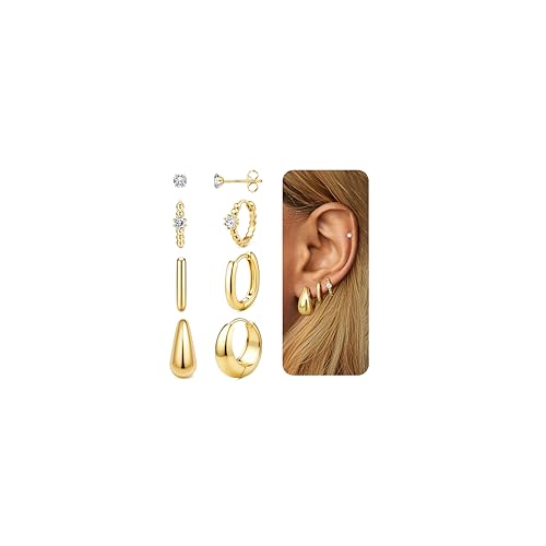 JeweBella 4 Paar Ohrringe Creolen Silber/Gold für Damen Ohrstecker Creolen Set Hypoallergen Leichte Kleine Creolen Ohrringe Set für Mehrere Ohrlöcher von JeweBella