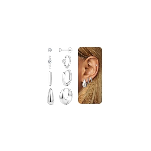 JeweBella 4 Paar Ohrringe Creolen Silber/Gold für Damen Ohrstecker Creolen Set Hypoallergen Leichte Kleine Creolen Ohrringe Set für Mehrere Ohrlöcher von JeweBella