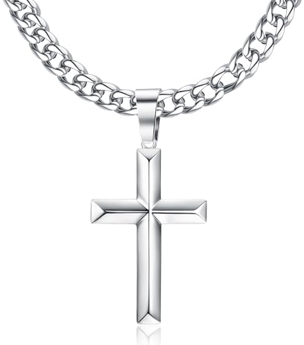 JeweBella Kreuz Kette Herren Damen 925 Sterling Silber Kreuz Anhänger mit 5MM Breit Edelstahl Panzerkette Herren Länge 40/45/50/55/60CM von JeweBella