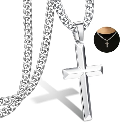 JeweBella 925 Sterling Silber Kreuz Kette Herren 5MM Breit Edelstahl Kette mit kreuz Anhänger Halskette Herren Kreuz Panzerkette Herren 925 Silber 40/45/50/55/60CM von JeweBella