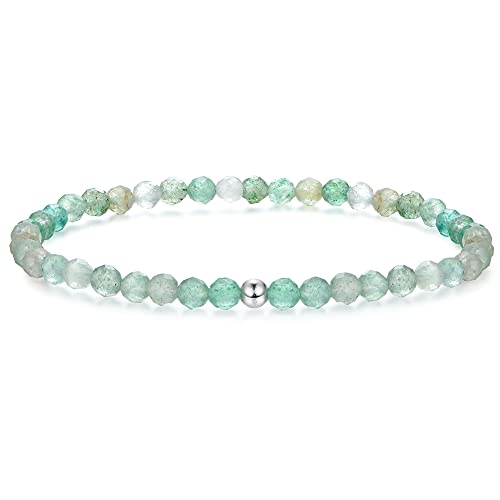 JeweBella 4mm Perlenarmband Damen mit 925 Silber Perle Armband Rose Quartz Amethyst Obsidian Mondstein Hämatit Natürliche Edelstein Armband Damen Herren Stretch Facettierte Perlen Armbänder von JeweBella