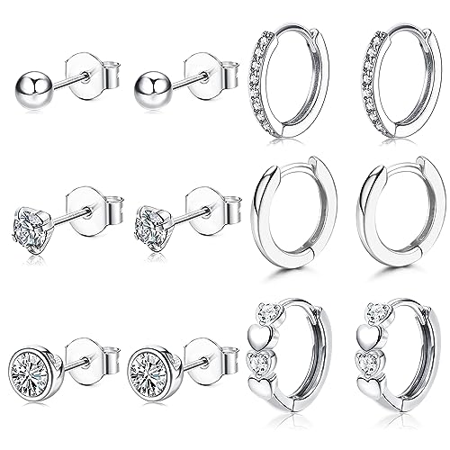 JeweBella 6 Paar Ohrringe Silber 925 für Damen Mädchen Ohrringe Creolen Silber Hypoallergen Zirkonia Ohrstecker Silber Knorpel Ohrringe Set Klein Ohrringe Silber 925 Creolen für Mehrere Piercings JeweBella 6 Paar Ohrringe Silber 925 für Damen Mädchen Ohrringe Creolen Silber Hypoallergen Zirkonia Ohrstecker Silber Knorpel Ohrringe Set Klein Ohrringe Silber 925 Creolen für Mehrere Piercings von JeweBella